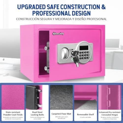 Voncabay Money Safe Box for Home with Digital Keypad, 0.8 Cu. Ft., Pink - Image 4