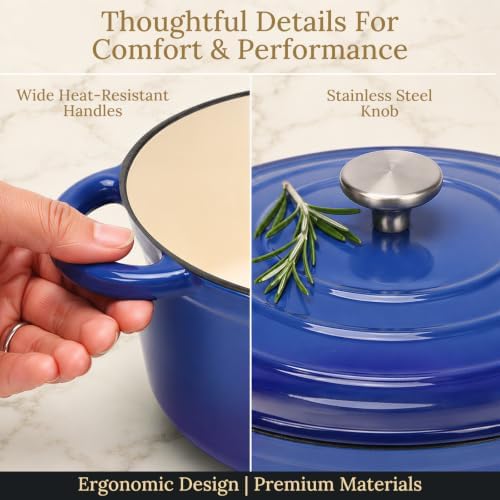QuliMetal 5-Piece Blue Enameled Cast Iron Cookware Set - Image 6