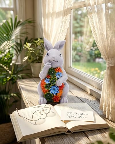 Nacome Solar Bunny Garden Statue - Succulent & 7 LED Lights, Outdoor Decor - Image 6
