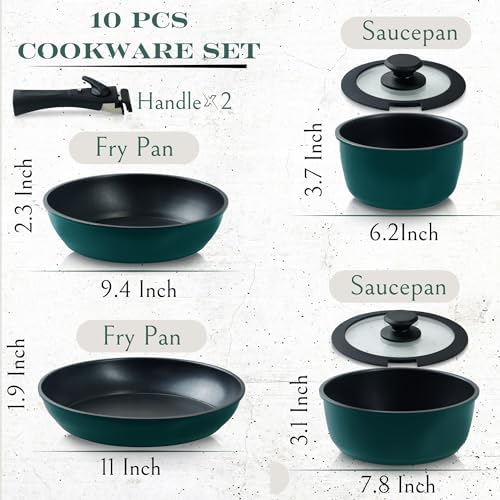 Moss & Stone 10-Piece Nonstick Pots and Pans Set, Removable Handle Cookware - Image 2