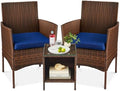 Best Choice Products 3-Piece Outdoor Wicker Conversation Bistro Set, Space Saving Patio Furniture for Garden w/Side Table - Brown/Navy by BestChoiceProducts
