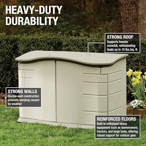 Rubbermaid Small Horizontal Resin Outdoor Storage Shed With Floor (4.5 x 3 Ft) Weather Resistant, Beige/Brown, Organization for Home/Backyard/Pool Chemicals/Toys/Garden Tools/Porch/Patio Cushions - Image 4