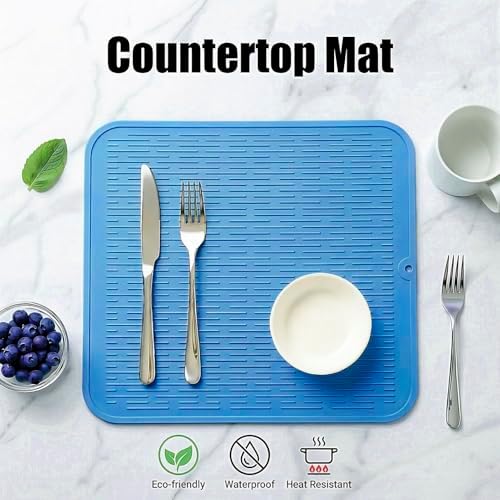 MicoYang Silicone Dish Drying Mat for Multiple Usage,Easy clean,Eco-friendly,Heat-resistant Silicone Mat for Kitchen Counter or Sink,Refrigerator or Drawer Liner Lichen BlueL XL 18 inches x 16 inches - Image 3