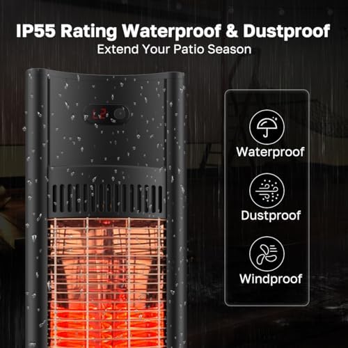 ThermoMate Outdoor Indoor Electric Patio Heater, 1500W 38.5" Portable Tower Infrared Heaer, IP55 Rated Space Radiant Heater with Remote, Timer, Tip-over Protection for Backyard, Restaurant & Garage - Image 4