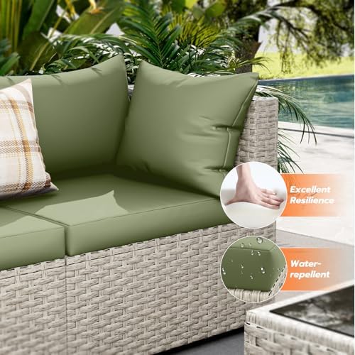UDPATIO Outdoor Patio Furniture Set 7 Pcs Wicker Sectional Sofa Grass Green - Image 3