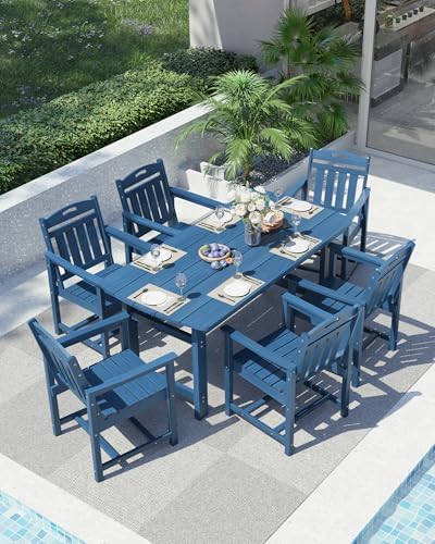 Ciokea HDPE Outdoor Patio Dining Table, All-Weather Furniture, Navy Blue - Image 5