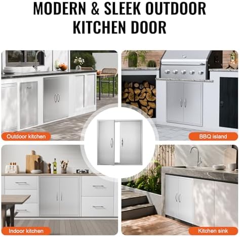 VEVOR BBQ Access Door, 31W x 31H Inch Double Outdoor Kitchen Door, Stainless Steel Flush Mount Door, Wall Vertical Door with Handles, for BBQ Island, Grilling Station, Outside Cabinet - Image 6
