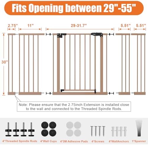 keny 29"-55" Extra Wide Baby Gate, Pressure Mounted No Drilling Dog Gate - Image 6