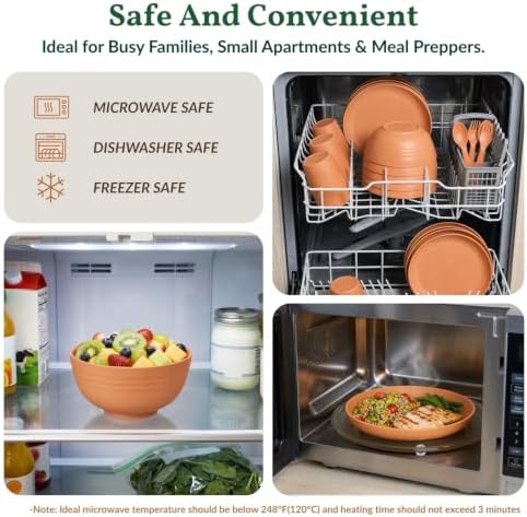 Wheat Straw Dinnerware Sets, Homienly 20pcs Unbreakable Microwave Dishwasher Safe Tableware Lightweight Bowls, Cups, Plates Set Reusable Dinner Plates Bowls set (Orange) - Image 5
