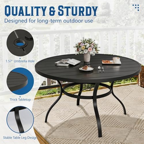 Incbruce Patio Dining Table, 53" Round Table Metal Steel Slat Table with 1.57" Umbrella Hole, for Backyards, Porches, Gardens, or Poolside - Image 4