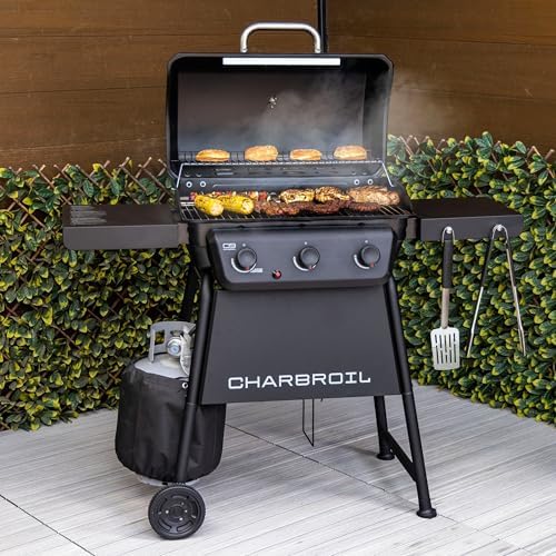 Charbroil Classic 3-Burner Propane Gas Grill, 30,000 BTU, 360 Sq. In. Cooking Area, Porcelain-Coated Grates, Compact Outdoor BBQ Grill with Side Shelves - Image 5