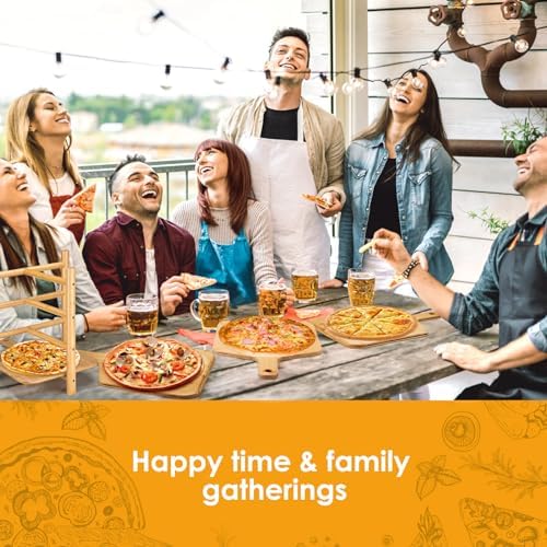 16.9x12" Pizza Peel & Cutting Board Set (7 Pcs), Bamboo Pizza Paddle with Stand, 4 Serving Trays, Includes Stainless Steel Pizza Cutter & Spatula - Image 5