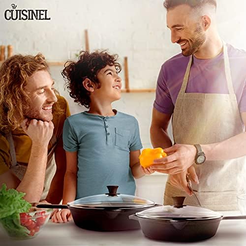 Cuisinel Cast Iron Skillet Set - 10" + 12" Frying Pan + Glass Lids + 2 Handle Cover Grips - Pre-Seasoned Oven Cookware - Indoor/Outdoor Use - Grill, Stovetop, Induction, BBQ, Camping, Fire Use - Image 2