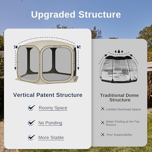 East Oak Screen House Tent Pop-Up, Portable Screen Room Canopy Instant Screen Tent 12 x 12 FT with Carry Bag for Patio, Backyard, Deck & Outdoor Activities, Beige - Image 3