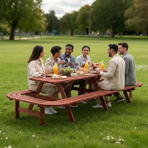 121" Rectangular Picnic Tables for Outdoors,14-16 Person Wooden by QUAWIP