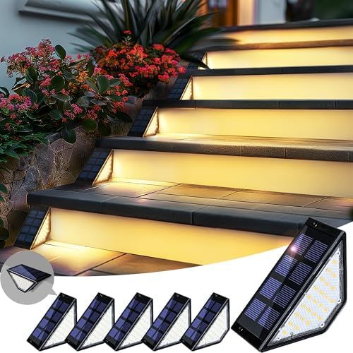 Solar Step Lights Waterproof, Stair Lights Outdoor Decor, 6 Pack Warm White by PATIOWIN