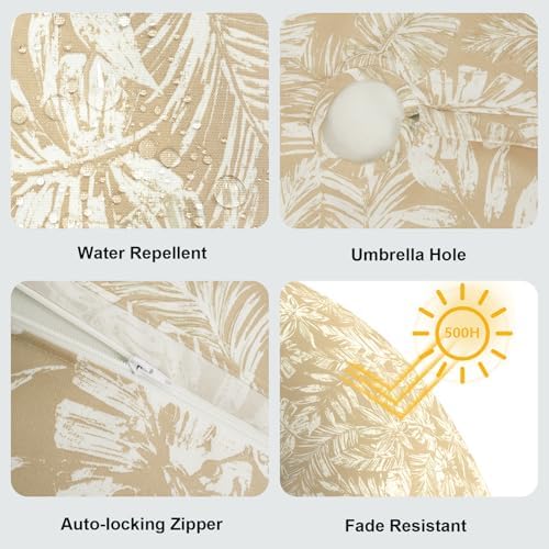 LVTXIII Round Outdoor Tablecloth with Umbrella Hole and Zipper, Water-Repellent 60 Inch Patio Table Cover for Bistro, Garden, Patio & Picnic, Tropical Leaf Oat - Image 4