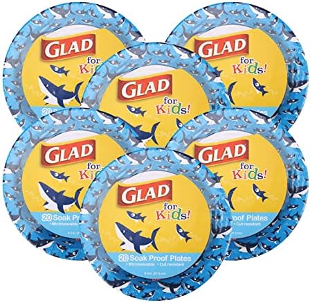 Glad for Kids Disposable Paper Plates, Sharks, 8.5 Inch, 20 Count, 6-Pack by GladTrashFoodStorage