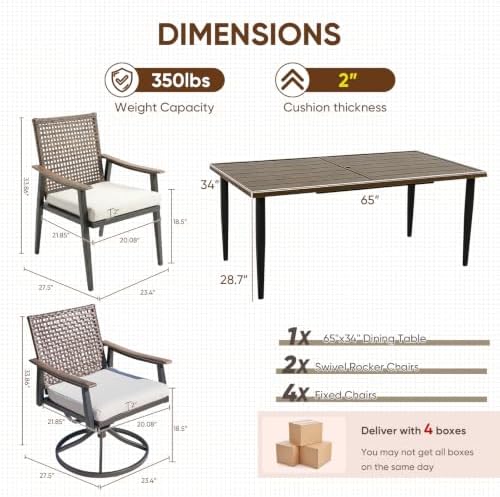 NATURAL EXPRESSIONS 7 Piece Patio Dining Set for 6, Wicker Swivel Chairs - Image 6