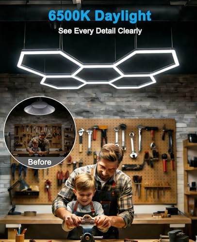 Hexagon led Lights: DIY Ceiling LED Gym Light Hexagon Garage Lights 16660LM - Image 3