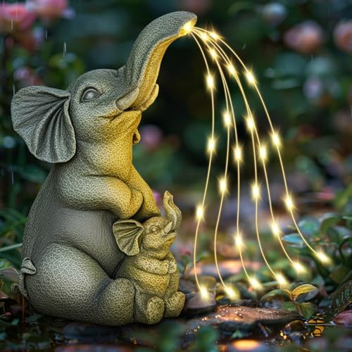 Solar Garden Outdoor Statue with 30 LED Lights - Lawn Decor Elephant Figurine for Patio, Balcony, Yard Ornament - Unique Housewarming Lucky Elephant Mother Gift by YDKOJGW