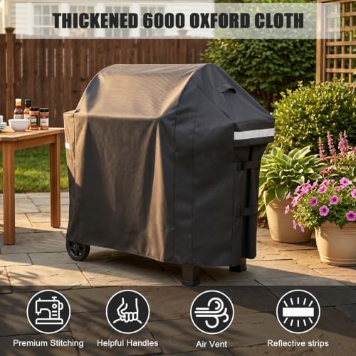 QuliMetal Grill Cover for Weber Searwood XL 600 Pellet - 600D Heavy Duty Tear-Resistant Waterproof Weather Resistant Grill Cover for Weber 3400146,Outdoor BBQ Accessory - Image 5