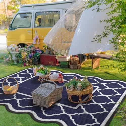 GENIMO Outdoor Rug, Waterproof Plastic Rugs for Patio, 6'x9' Blue Lvory - Image 3