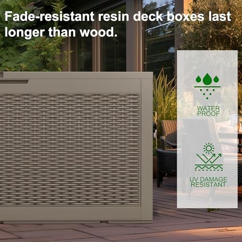 ROJIK 110 Gallon Deck Boxes Outdoor Waterproof, Weatherproof Outdoor Storage Boxes with Lockable Lid and Side Handles for Patio Furniture Cushions, Garden Tools, Pool Accessories (Grey, 110 Gallon) - Image 2
