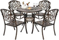VINGLI 5 Pieces Outdoor Patio Dining Set, Cast Aluminium Patio Furniture Set with 4 Chairs and 1 Umbrella Table for Yard, Garden, Porch and Poolside, Bronze by VINGLI