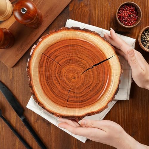 120 Pcs Rustic Wood Grain Dessert Paper Plate 7" Natural Farmhouse Wood Slice Paper Dessert Plates Camping Wood Grain Slice Service Trays for Camping Hunting Lumberjack Birthday Party Supplies - Image 5