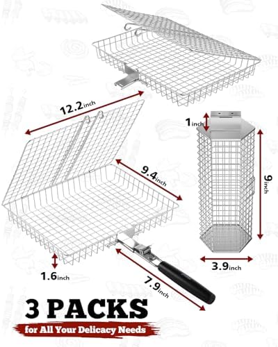 Grill Baskets for Outdoor Grill, 3 PCS Fish Basket for Grilling with Handle - Image 4
