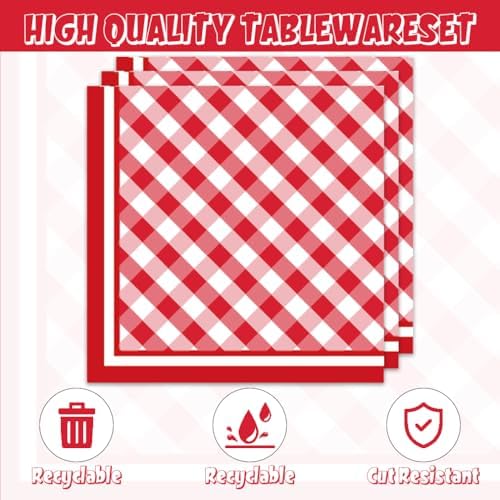 40pcs Red and White Checkered Party Supplies,include 20pcs Dessert plate and 20pcs Napkin,Party Plate Napkin Set,Used for Red Checkered Birthday Decoration - Image 3