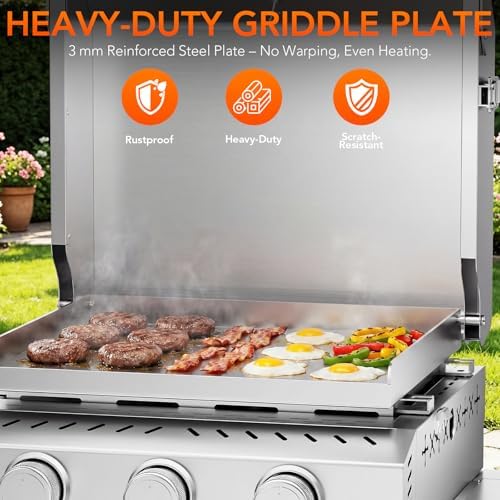 Heavy-Duty 3-Burner Propane Gas Griddle, Portable Griddle with Collapsible Stand, Full Stainless Steel Construction, 24,000 BTU Flat Top Gas Grill Griddle for Camping, Tailgating, Backyard & Patio - Image 6