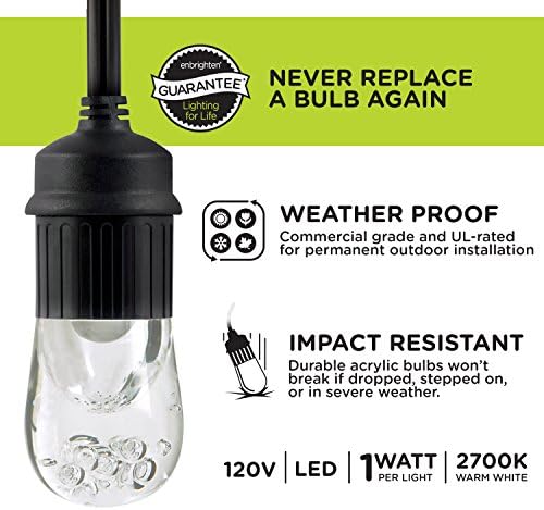 Enbrighten Classic Outdoor String Lights, 36ft, 18 Bulbs, White Light Only - Image 4