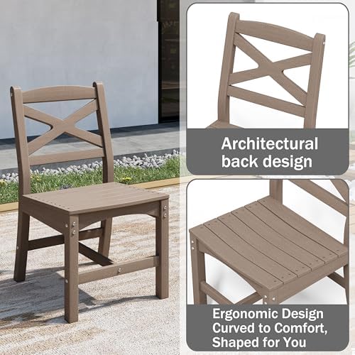 Outdoor Dining Set, HDPE 9-Piece Patio Table and Chairs Set, All-Weather Outdoor Dining Table Set for 8 with Umbrella Hole, Durable Patio Furniture Set with Chairs,White Brown - Image 4
