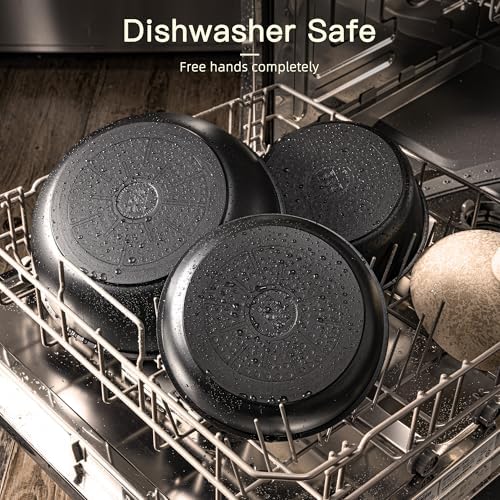Astercook 23 Pcs Pots and Pans Set Non Stick, Ceramic Cookware Set Detachable Handle, RV Kitchen Cooking Set Removable Handles, Oven Safe, Induction Ready, Stackable, Black, Mothers Day Gifts - Image 5