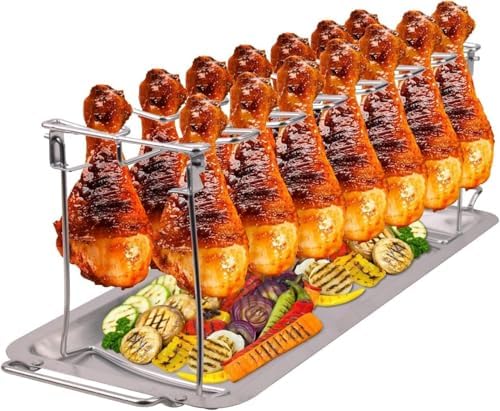 14 Slots Stainless Steel Chicken Lollipop Rack with Drip Tray by NEWCOMDIGI