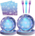 96 Pcs Winter Snowflake Paper Plates and Napkins Blue Purple Snowflake Disposable Tableware Winter Wonderland Dinnerware for Christmas New Year Birthday Party Decor Supplies by Oitnlaughter
