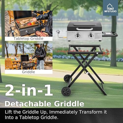 MFSTUDIO 2 Burners Portable Propane Griddle w/Foldable Stand & Side Table - Image 3