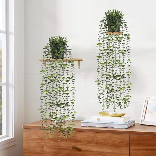 Waipfaru 2Pcs Fake Hanging Plants with Pot, Potted Faux Eucalyptus - Image 4