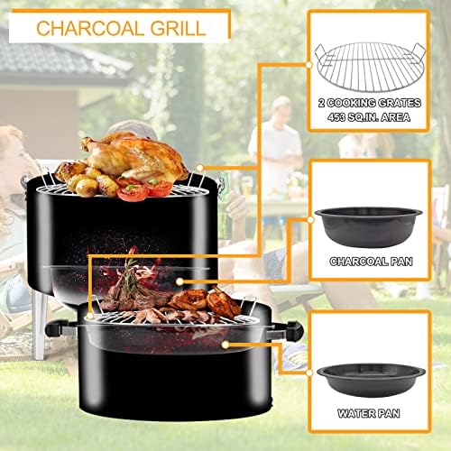 Charcoal BBQ Grill, Heavy Duty 3-in-1 Barbecue Smoker Grill - Image 4