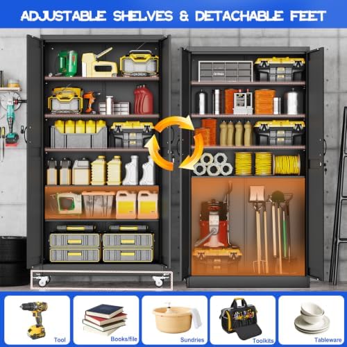 GAIOUS 73.6" Tall Metal Storage Cabinet with Lock and Wheels, File Cabinet - Image 3