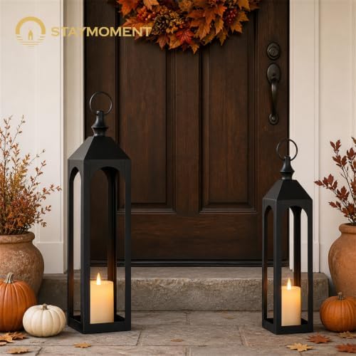 24" & 20" Large Outdoor Floor Lantern, Black Fall Porch Decor - Image 6