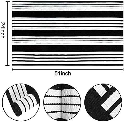 Striped Outdoor Rug 24"x51"Black and White Front Porch Rug Fall Decor - Image 2