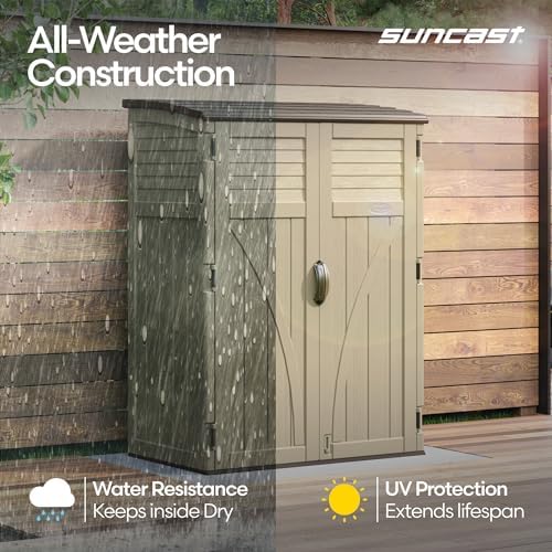 Suncast Outdoor Storage Shed, Water Resistant Resin Vertical Outdoor Storage Cabinet for Patio, Garden Tools, Cushions, & Equipment, Weatherproof Multi-Wall Design, 54 cu. ft., Made in USA - Image 5