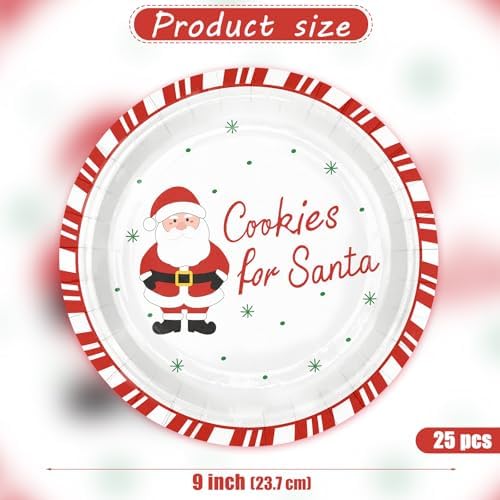 WRAPAHOLIC 25Pcs Christmas Paper Plates - 9 Inch Cookies for Santa Disposable Plates Decorative Dinner Plates for Christmas Party Tableware Supplies Table Decor - Image 2