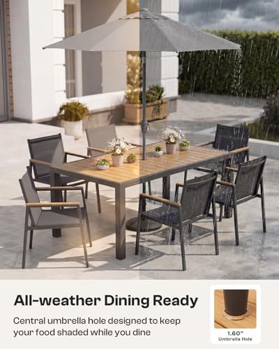 Outdoor Dining Table, Aluminum Patio Table Set, All Weather Patio Dining Furniture Set with Umbrella Hole for Backyard, Deck, Poolside (Gray-Teak) - Image 5