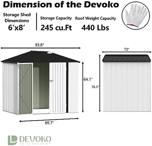 Devoko 8x6 FT Outdoor Storage Shed, White - Image 7