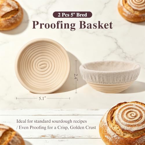 Umite Chef Dutch Oven for Bread Baking–Enamelled Cast Iron Dutch Oven Pot with Lid – 500°F Oven Safe–Double Round Loaf Bread Pan with 5" Banneton Proofing Baskets for Homemade Bread, Meatloaf, Cake - Image 5