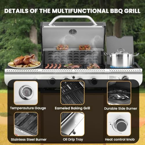 Electactic 4-Burner Gas Grill with Side Burner, Stainless Steel Propane Grill with Built-In Thermometer, 42000BTU BBQ Grill for Outdoor Cooking, Patio and Backyard Barbecues - Image 2
